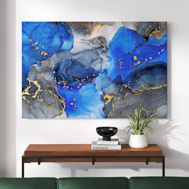 Blue and Black Luxury Abstract Fluid Art I - Painting on Canvas